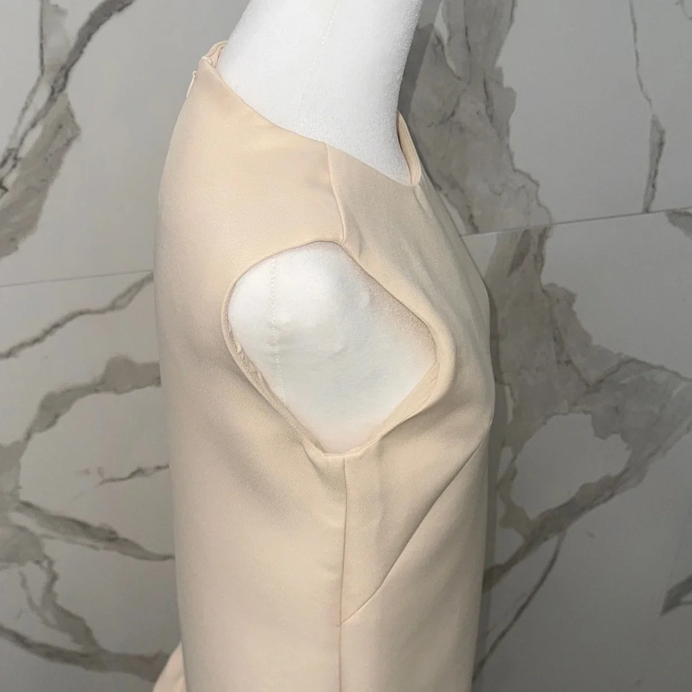 Chicwish Beige Sleeveless Mini Dress Ruffle Skirt Hemline - Picture 5 of 8